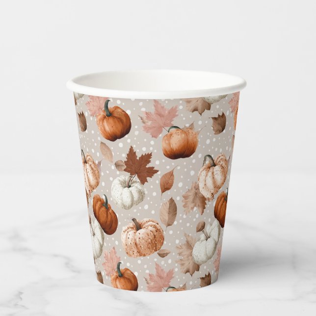 Gobelets En Papier Rustique Citrouilles d'automne et feuilles d'autom (Recto)