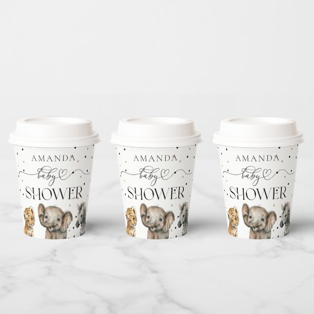 Gobelets En Papier Safari Animaux Baby shower moderne (Multi)