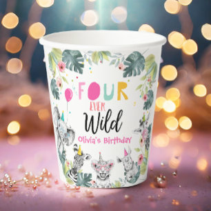 Gobelets En Papier Safari Animaux quatre jamais Wild Anniversaire Ros