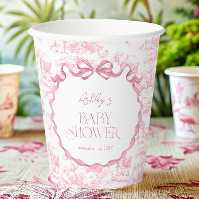 Gobelets En Papier Safari Animaux Toile rose de Jouy Baby shower (Créateur téléchargé)