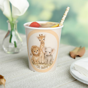 Gobelets En Papier Safari Bohème Animalier Neutre Mignon Baby Shower