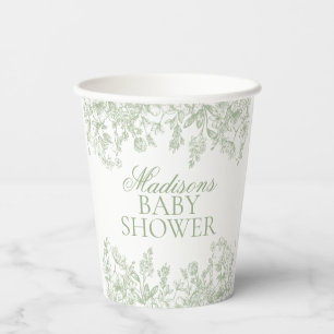 Gobelets En Papier Sage Chinoiserie Vintage Floral Baby Shower