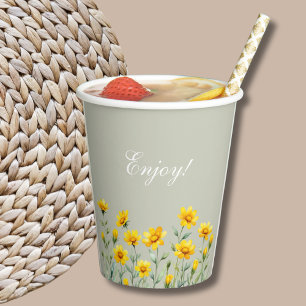 Gobelets En Papier Sage Green Boho Jaune Fleur sauvage Fête des marié