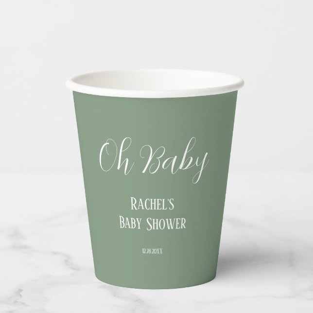 Gobelets En Papier Sage Green Oh Baby Script mignon Baby shower moder (Recto)