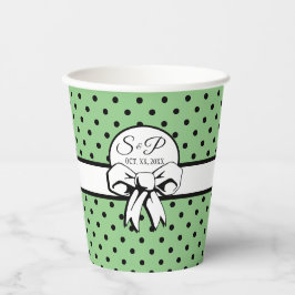 Gobelets En Papier Sage Green Polka Noir Pot Blanc Bow Personnalisé