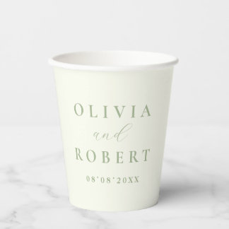 Gobelets En Papier Sage Vert Monogramme de Mariage Minimaliste Ivoire