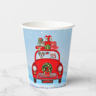 Gobelets En Papier Saint Bernard Chien En Voiture Avec Le Père Noël