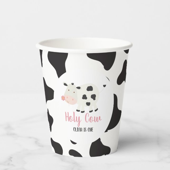 Gobelets En Papier Saint vache rose pâle vache Imprimer Anniversaire (Recto)