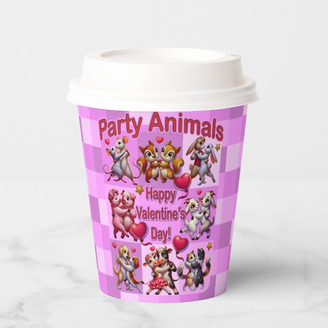 Gobelets En Papier Saint Valentin Couples dansants "Animaux de fête" (Recto)