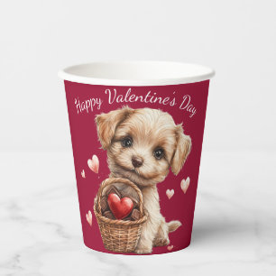 Gobelets En Papier Saint Valentin Puppy Basket Red Heart Candy