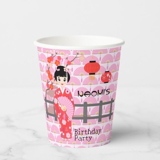Gobelets En Papier Sakura Cerry Blossom Japonaise Fête d'Anniversaire (Recto)