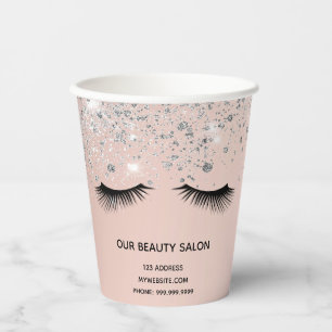 Gobelets En Papier Salon de beauté rose or argent lashes