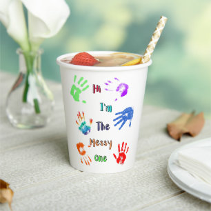Gobelets En Papier Salut, je suis The Messy One - Paint Handprints
