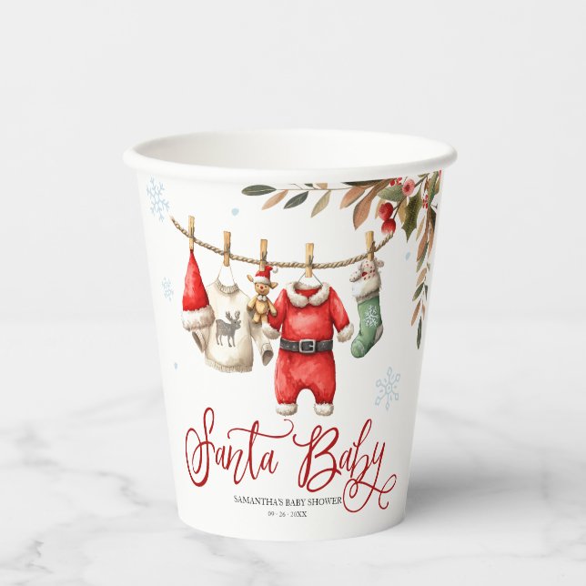 Gobelets En Papier Santa Baby Noël Bébé Shower d'hiver (Recto)