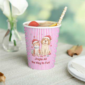 Gobelets En Papier Santa Cat and Dog Friends