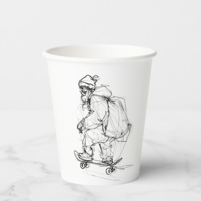 Gobelets En Papier Santa Claus Skateboard avec présentants (Recto)