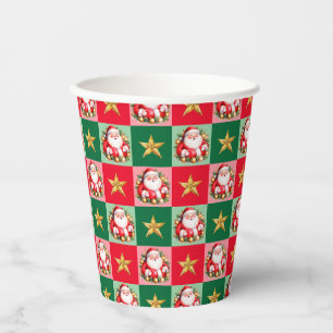 Gobelets En Papier Santa Claus Tartan Rétro Noël Plaid