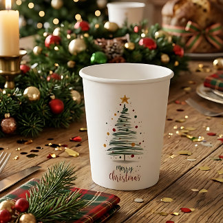 Gobelets En Papier Sapin de Noël à coup de pinceau moderne