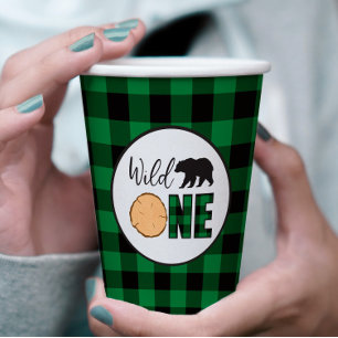 Gobelets En Papier Saule un Ours vert Buffle Plaid premier anniversai