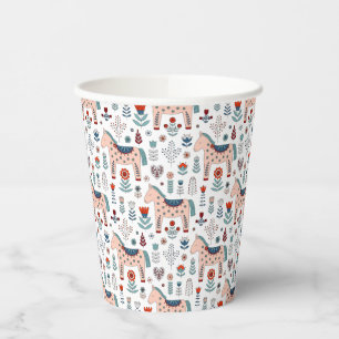 Gobelets En Papier Scandinave Horse Folk Art Motif
