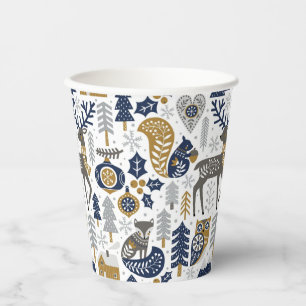 Gobelets En Papier Scandinavie Woodland Animaux Snowflakes Noël