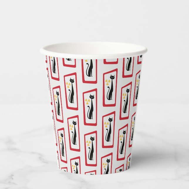 Gobelets En Papier Schrödinger's Cat Mid Century Rouge moderne (Recto)