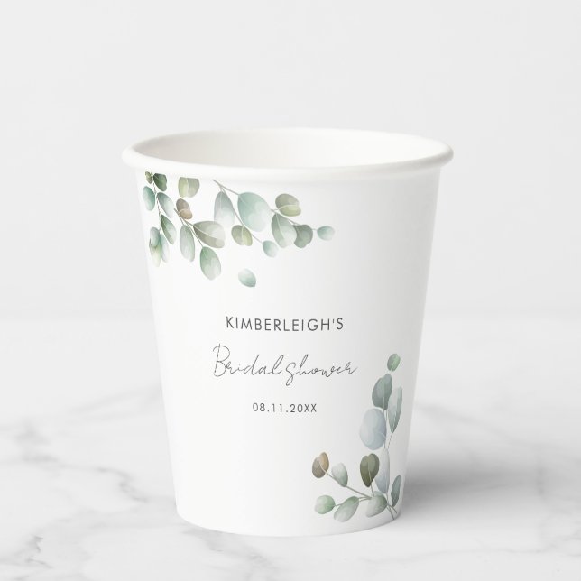 Gobelets En Papier Script Botanique d'Eucalyptus Mariage Minimal (Recto)