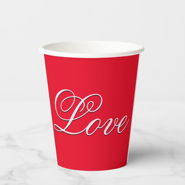 Gobelets En Papier Script de calligraphie Mariage tendance Love Red (Recto)
