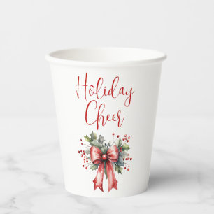 Gobelets En Papier Script de vacances moderne Bow rouge Holly