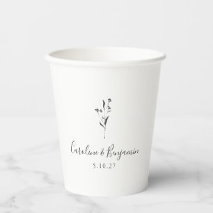 Gobelets En Papier Script floral simple Mariage Boho blanc personnali
