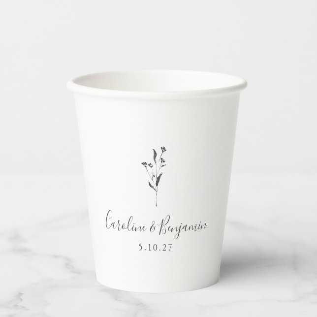 Gobelets En Papier Script floral simple Mariage Boho blanc personnali (Recto)