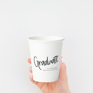 Gobelets En Papier Script manuscrit tendance noir & blanc Graduation