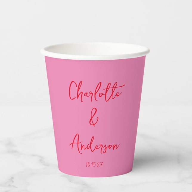 Gobelets En Papier Script manuscrit Whimsy Rose Rouge Personnalisé Ma (Recto)
