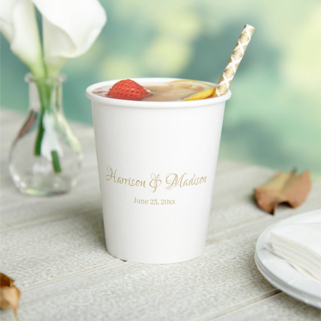Gobelets En Papier Script or personnalisé Couple Nom Date Mariage (Insitu)