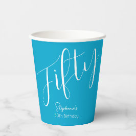 Gobelets En Papier Script simple moderne Aqua Blue 50e anniversaire