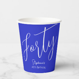 Gobelets En Papier Script simple moderne Royal Blue 40th Birthday
