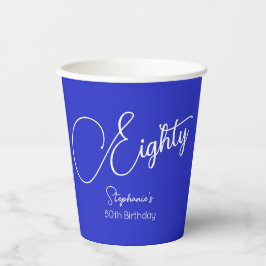 Gobelets En Papier Script simple moderne Royal Blue 80th Birthday