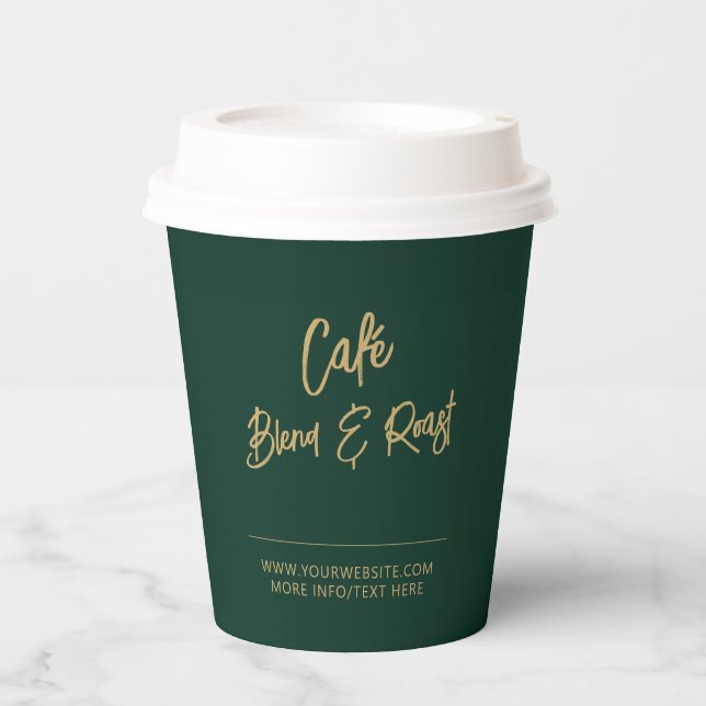 Gobelets En Papier Script simple vert et or Brush Logo d'entreprise (Recto)