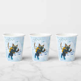 Gobelets En Papier Scuba Cat is diving  Underwater 