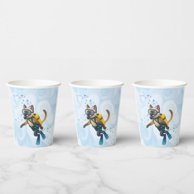 Gobelets En Papier Scuba Cat is diving  Underwater  (Multi)