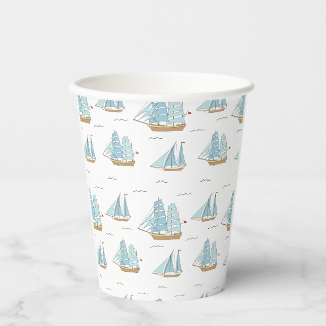 Gobelets En Papier Seatime été Cute yachts avec voile (Recto)