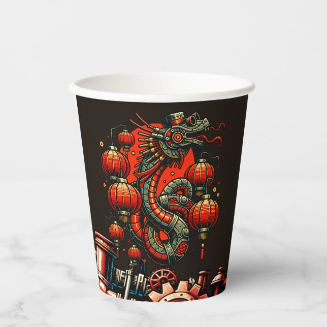 Gobelets En Papier Serpent chinois de Nouvel An Steampunk (Recto)