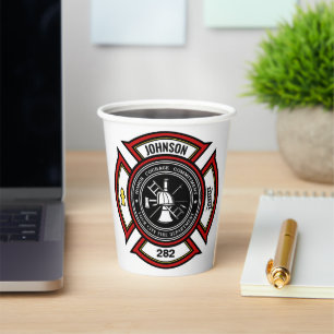 Gobelets En Papier Service d'incendie AJOUTER LE NOM Pompier Insigne 