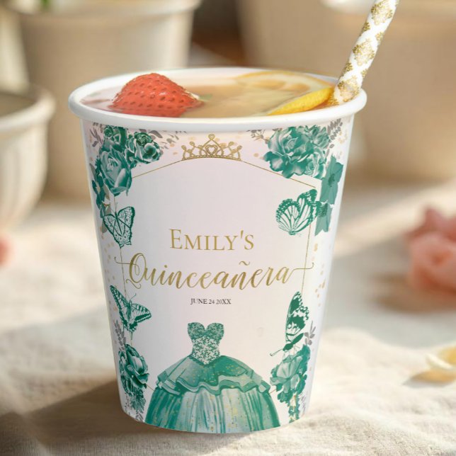 Gobelets En Papier Serviettes de Quinceanera Emerald Green Robe Flora (Créateur téléchargé)