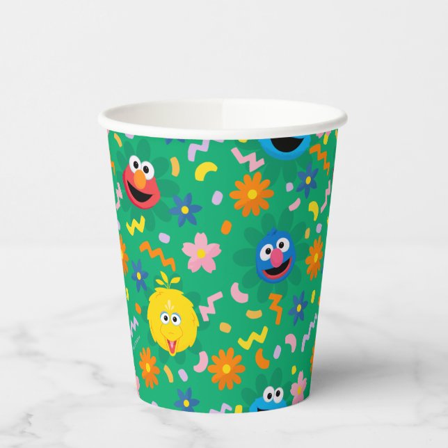 Gobelets En Papier Sesame Street Green Floral Motif (Gauche)