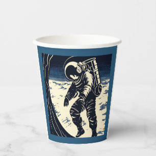 Gobelets En Papier SF - Astronaut sur Spacewalk Woodcut 3