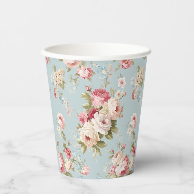Gobelets En Papier Shabby Chic floraux (Recto)