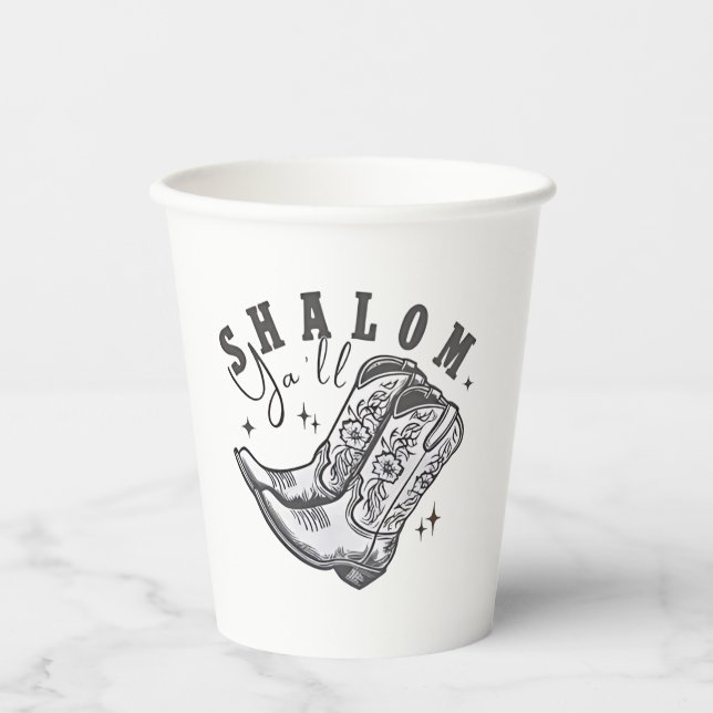 Gobelets En Papier Shalom Y'all Cowboy juif Hanoukka Ouest (Recto)