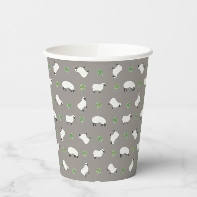 Gobelets En Papier Shamrock irlandais et Motif mouton (Gauche)