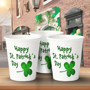 Gobelets En Papier Shamrock vert irlandais Bonne St Patrick`s Day